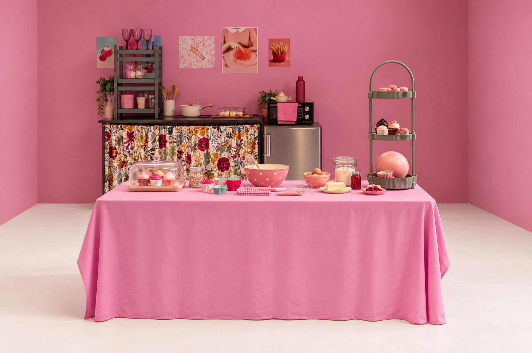 A pink baking kitchen