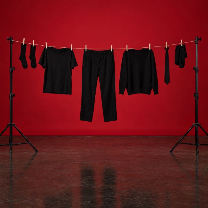 Clothesline with black clothes