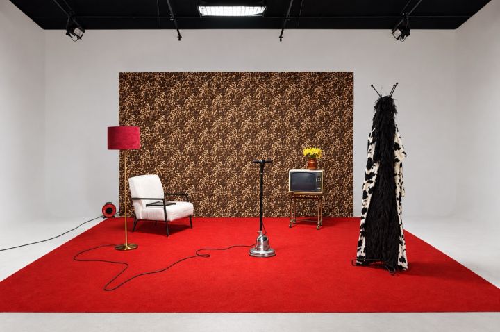 Red floor set with retro furniture